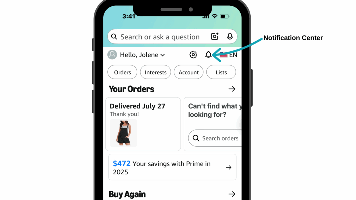 Amazon App - Notification Center on iPhone