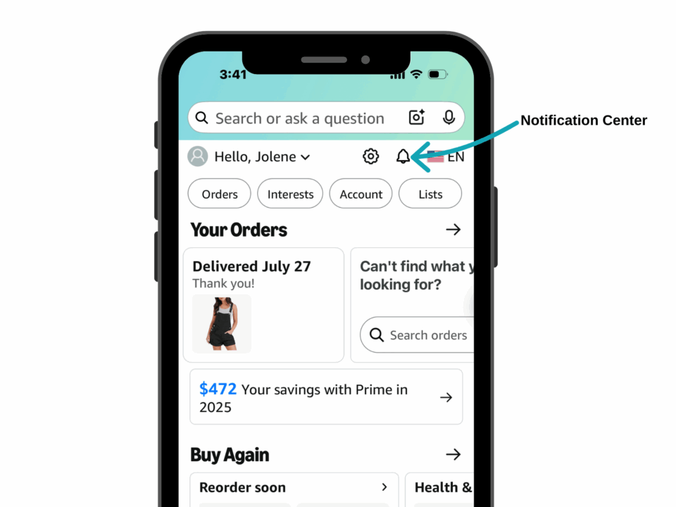 Amazon App - Notification Center on iPhone