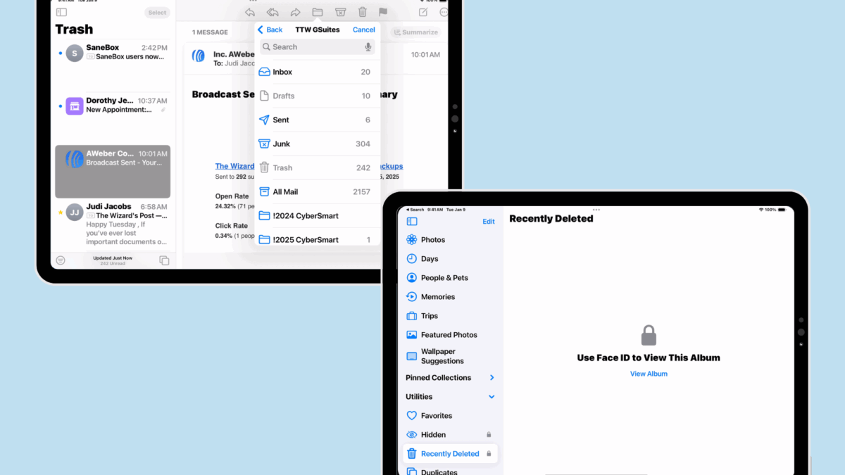 iPad Deleted Email and Photo Screenshots