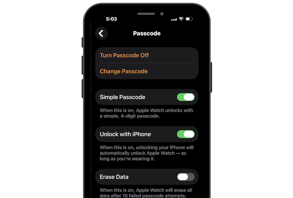 Setting up passcode on Apple Watch