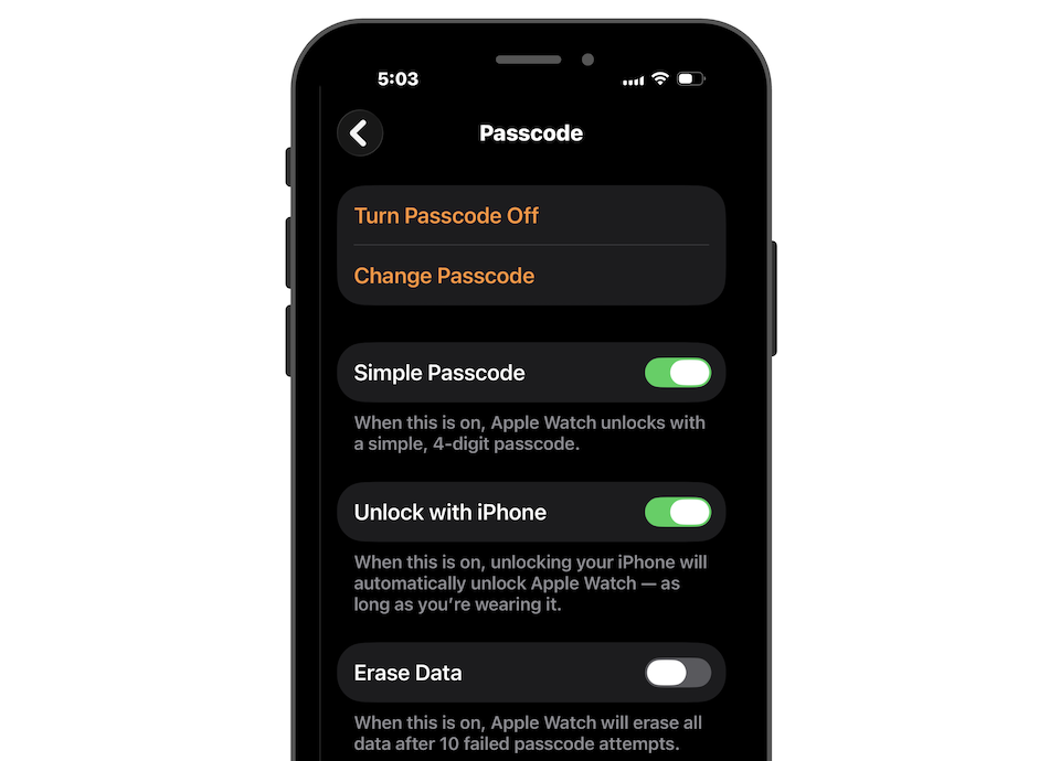 Setting up passcode on Apple Watch