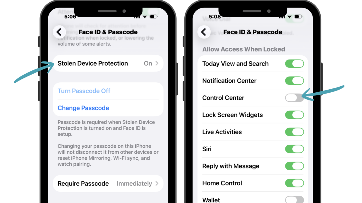 iPhones with Settings