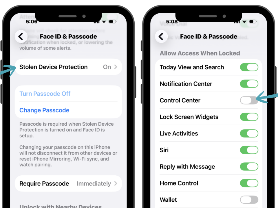 iPhones with Settings